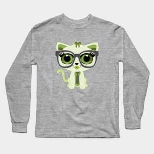 Kitten Nerd - Green Long Sleeve T-Shirt